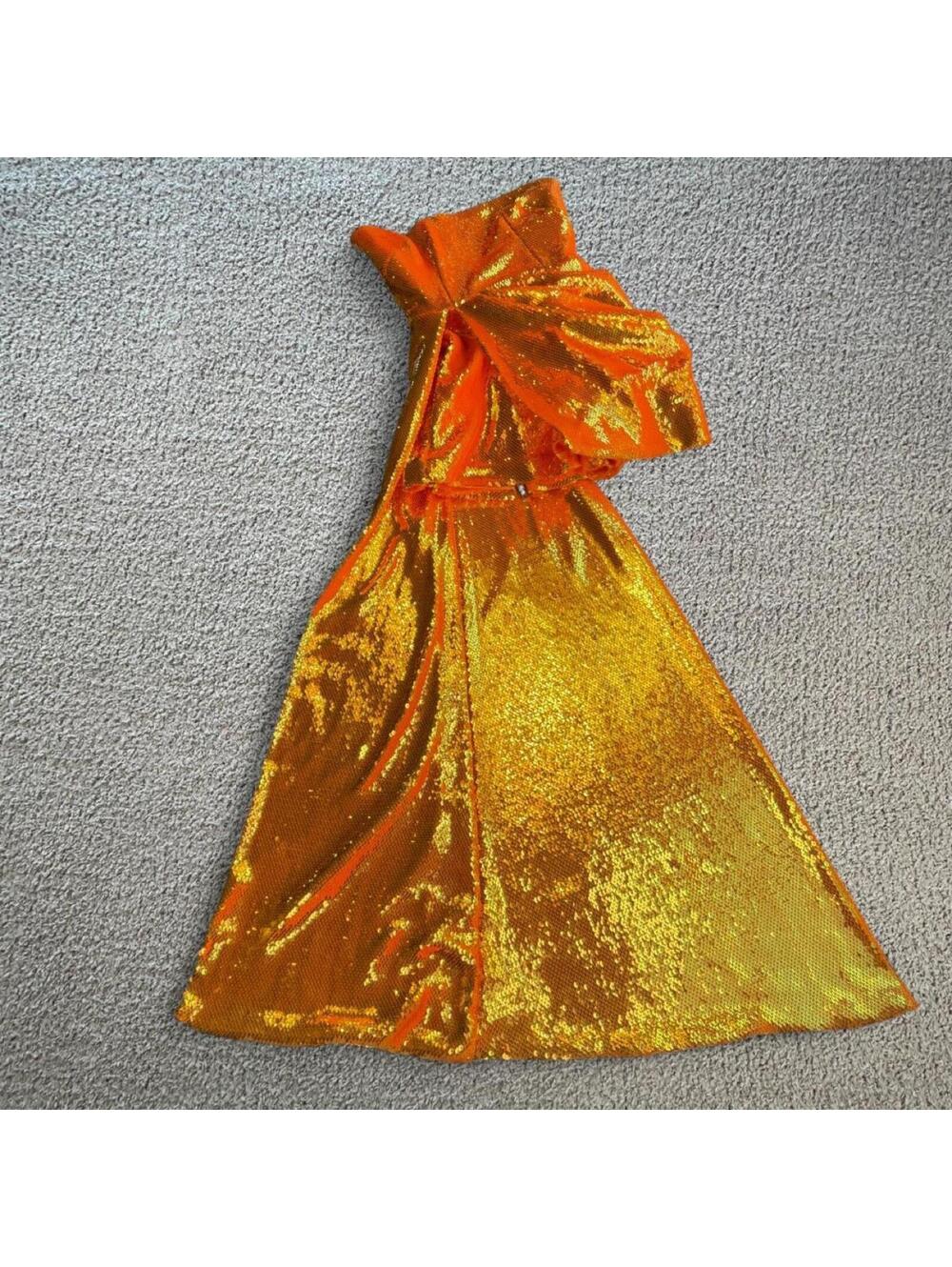 Alex Perry Blaine Draped Sequined Strapless Mini Dress Orange Gold Size 8